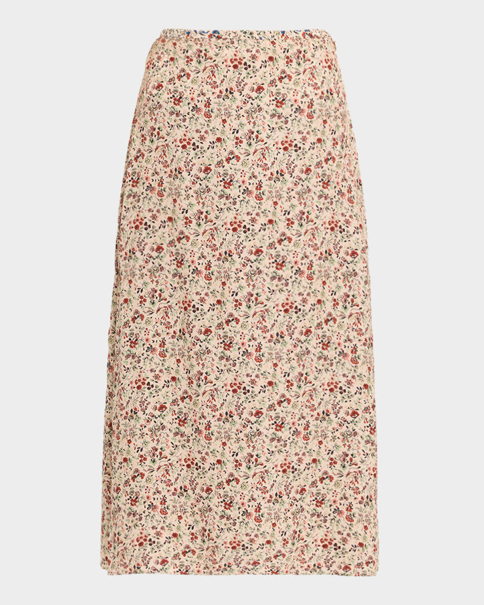 Simona Floral-Print Silk Twill Midi Skirt